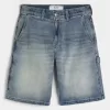 Pantaloni scurți din denim largi, spalat la culoare închisă