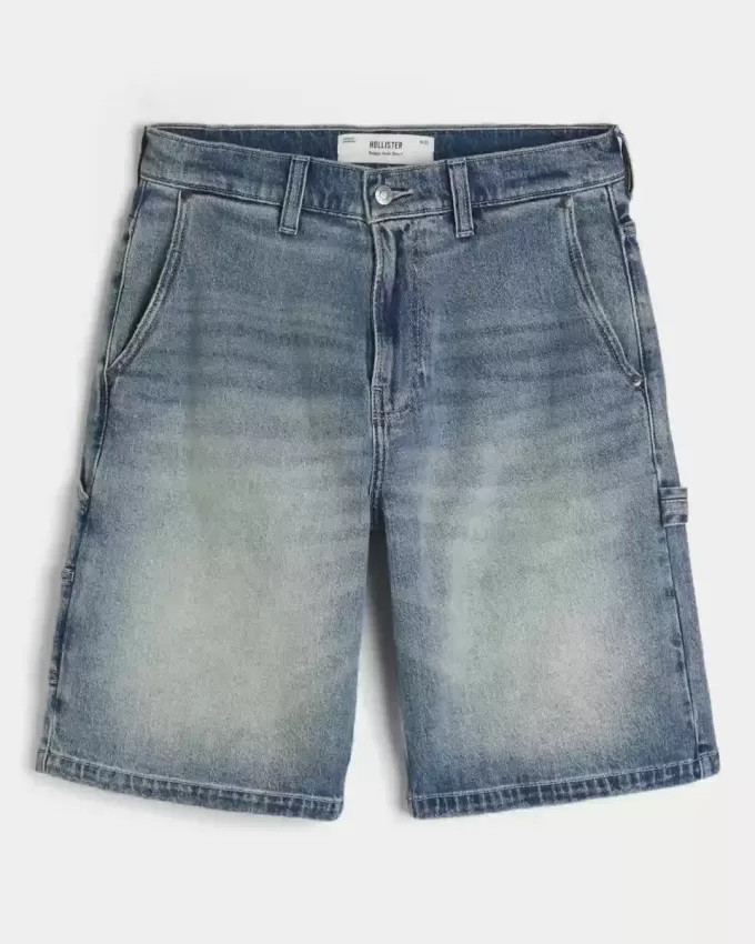 Pantaloni scurți din denim largi, spalat la culoare închisă