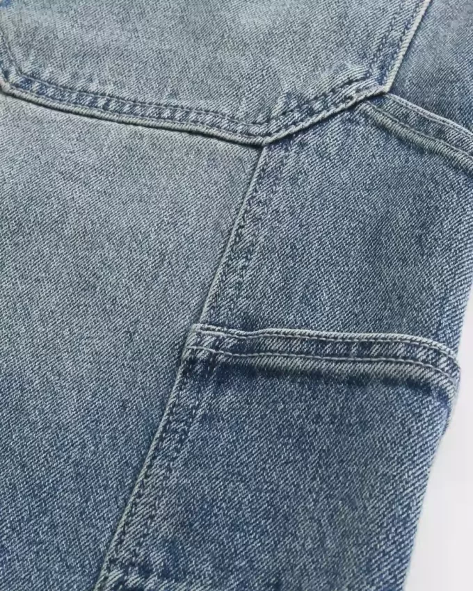 Pantaloni scurți din denim largi, spalat la culoare închisă