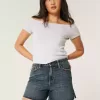 Pantaloni scurți din denim relaxați, cu talie înaltă, de culoare închisă, 5″ Pantaloni scurți din denim relaxați, cu talie înaltă, de culoare închisă, 5″