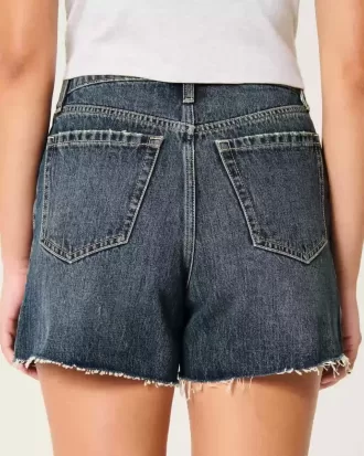 Pantaloni scurți din denim relaxați, cu talie înaltă, de culoare închisă, 5″