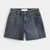 Pantaloni scurți din denim relaxați, cu talie înaltă, de culoare închisă, 5″ Pantaloni scurți din denim relaxați, cu talie înaltă, de culoare închisă, 5″