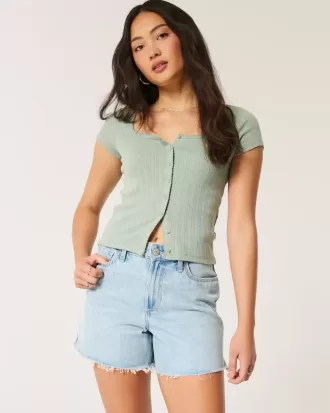 Pantaloni scurți din denim relaxați, cu talie înaltă, decolorați, 5″