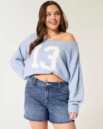 Pantaloni scurți din denim relaxați, cu talie înaltă, medii întunecate, 5″