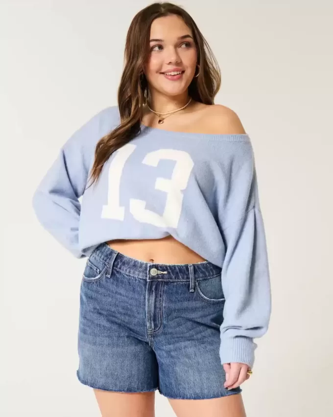 Pantaloni scurți din denim relaxați, cu talie înaltă, medii întunecate, 5″ Pantaloni scurți din denim relaxați, cu talie înaltă, medii întunecate, 5″