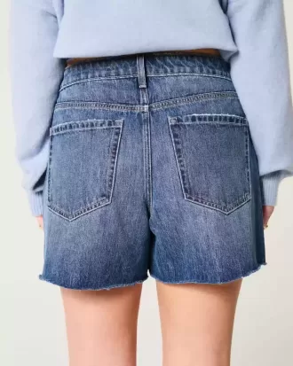 Pantaloni scurți din denim relaxați, cu talie înaltă, medii întunecate, 5″