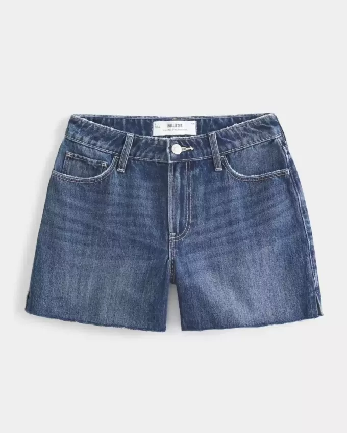 Pantaloni scurți din denim relaxați, cu talie înaltă, medii întunecate, 5″ Pantaloni scurți din denim relaxați, cu talie înaltă, medii întunecate, 5″