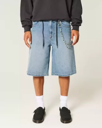 Pantaloni scurți din denim super baggy cu spălare medie
