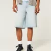 Pantaloni scurți din denim super largi cu grafic Dice Light Wash