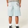 Pantaloni scurți din denim super largi cu grafic Dice Light Wash