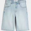 Pantaloni scurți din denim super largi cu grafic Dice Light Wash