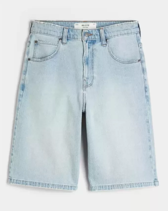 Pantaloni scurți din denim super largi cu grafic Dice Light Wash