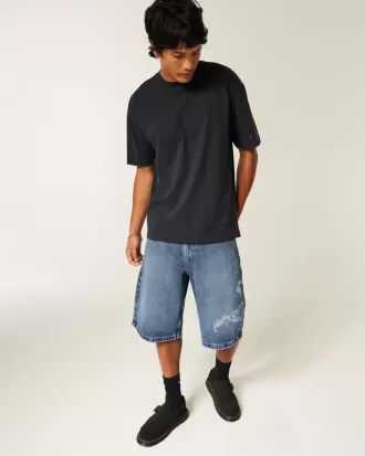 Pantaloni scurți din denim super largi cu grafic Scorpion