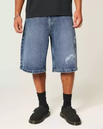 Pantaloni scurți din denim super largi cu grafic Scorpion
