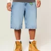 Pantaloni scurți din denim super largi cu grafic Skull Pantaloni scurți din denim super largi cu grafic Skull