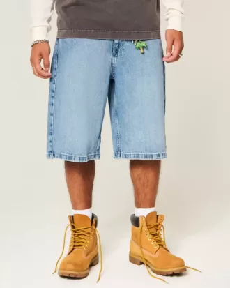 Pantaloni scurți din denim super largi cu grafic Skull