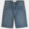Pantaloni scurți din denim super largi, cu spalare închisă sub genunchi