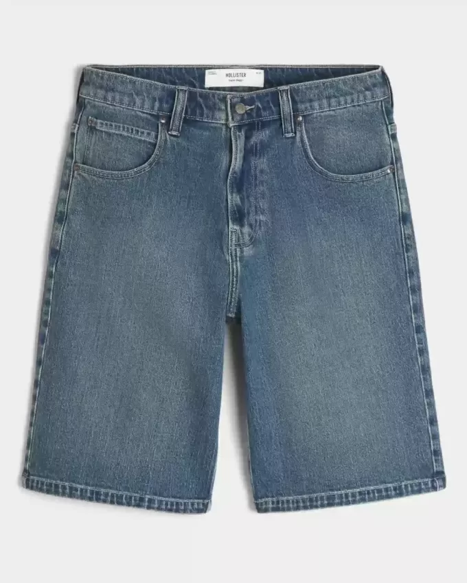 Pantaloni scurți din denim super largi, cu spalare închisă sub genunchi