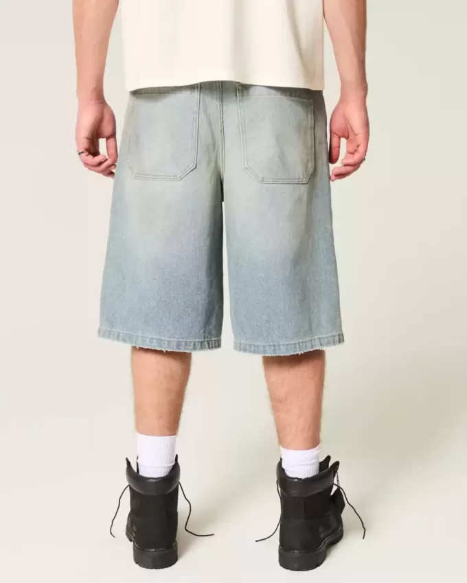 Pantaloni scurți din denim super largi, cu spălare medie unsă