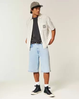 Pantaloni scurți din denim super largi cu spălare ușoară