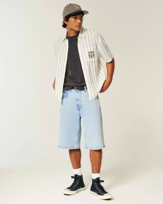 Pantaloni scurți din denim super largi cu spălare ușoară Pantaloni scurți din denim super largi cu spălare ușoară