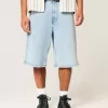 Pantaloni scurți din denim super largi cu spălare ușoară Pantaloni scurți din denim super largi cu spălare ușoară