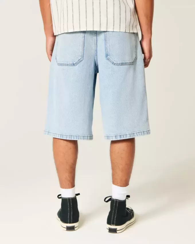 Pantaloni scurți din denim super largi cu spălare ușoară Pantaloni scurți din denim super largi cu spălare ușoară