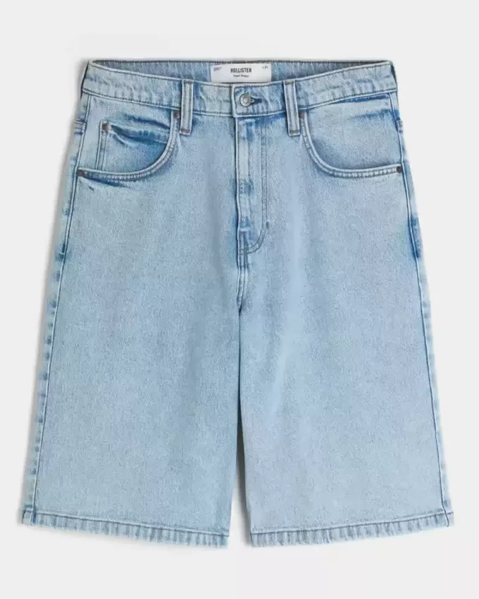 Pantaloni scurți din denim super largi cu spălare ușoară Pantaloni scurți din denim super largi cu spălare ușoară