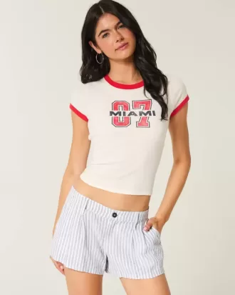 Pantaloni scurți Hollister Livvy cu talie joasă din amestec de in