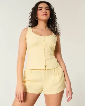 Pantaloni scurți Hollister Livvy cu talie joasă din amestec de in