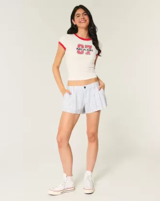 Pantaloni scurți Hollister Livvy cu talie joasă din amestec de in