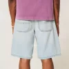 Pantaloni scurți largi din denim cu broderie cu lanț Pantaloni scurți largi din denim cu broderie cu lanț