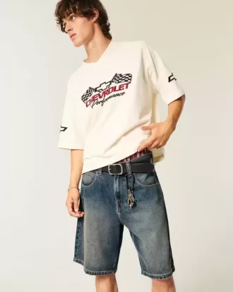 Pantaloni scurți largi din denim cu grafic șarpe