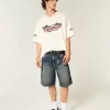 Pantaloni scurți largi din denim cu grafic șarpe