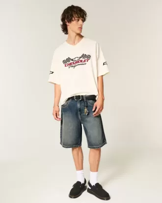 Pantaloni scurți largi din denim cu grafic șarpe