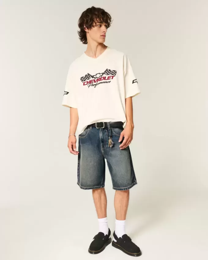 Pantaloni scurți largi din denim cu grafic șarpe