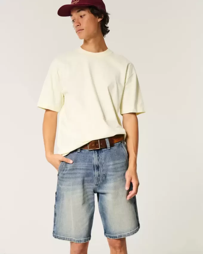 Pantaloni scurți largi din denim cu spălare medie