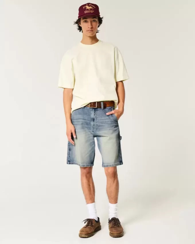 Pantaloni scurți largi din denim cu spălare medie