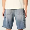 Pantaloni scurți largi din denim cu spălare medie