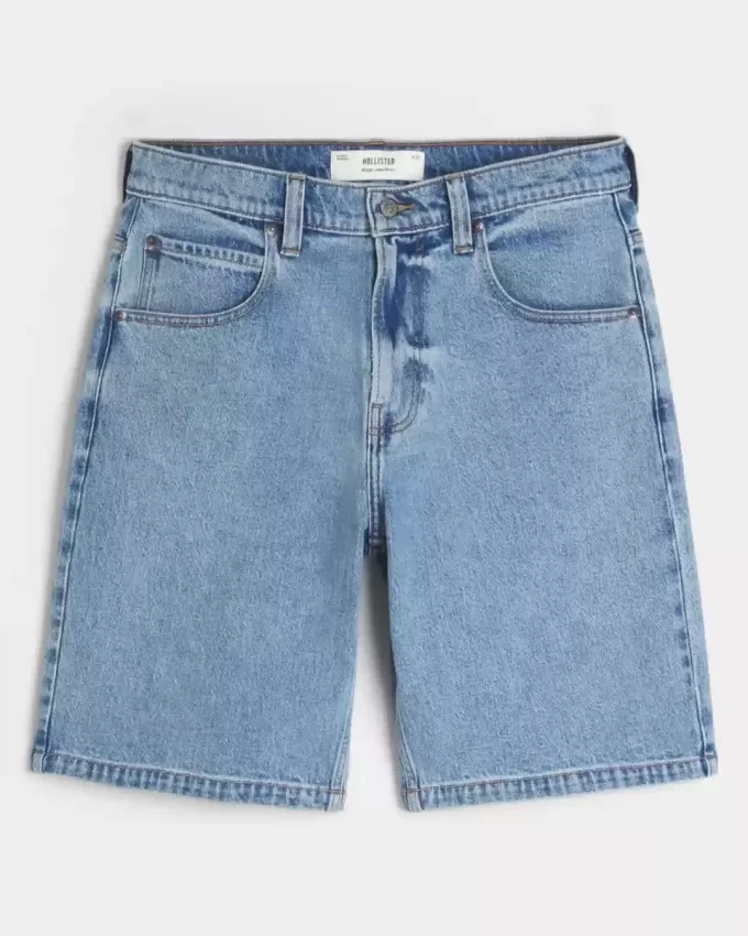 Pantaloni scurți largi din denim cu spălare medie Pantaloni scurți largi din denim cu spălare medie