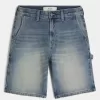 Pantaloni scurți largi din denim cu spălare medie