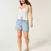 Pantaloni scurți largi din denim cu talie joasă, spalare medie, 5 inchi Pantaloni scurți largi din denim cu talie joasă, spalare medie, 5 inchi