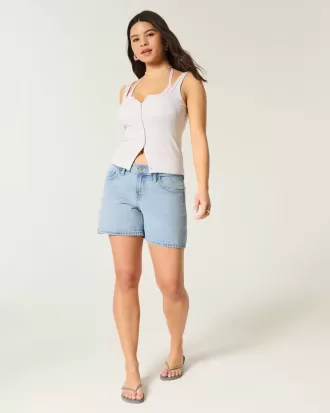 Pantaloni scurți largi din denim cu talie joasă, spalare medie, 5 inchi
