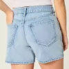 Pantaloni scurți largi din denim cu talie joasă, spalare medie, 5 inchi Pantaloni scurți largi din denim cu talie joasă, spalare medie, 5 inchi