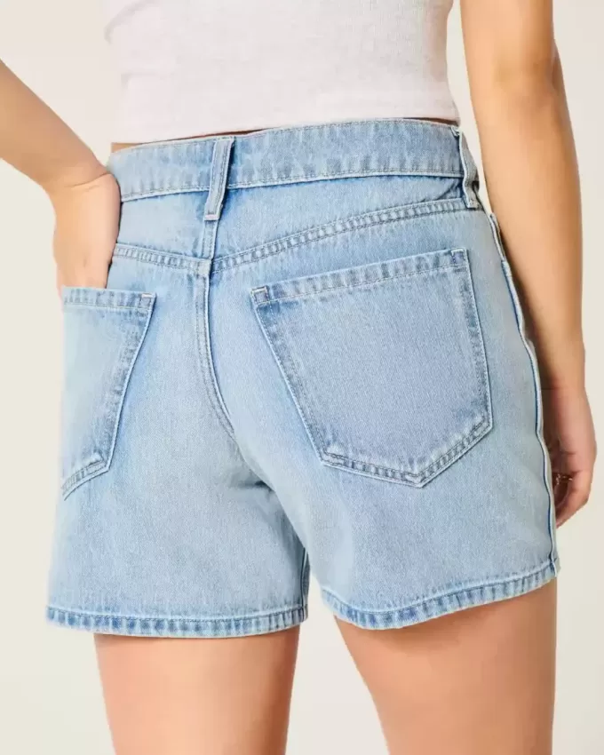 Pantaloni scurți largi din denim cu talie joasă, spalare medie, 5 inchi Pantaloni scurți largi din denim cu talie joasă, spalare medie, 5 inchi