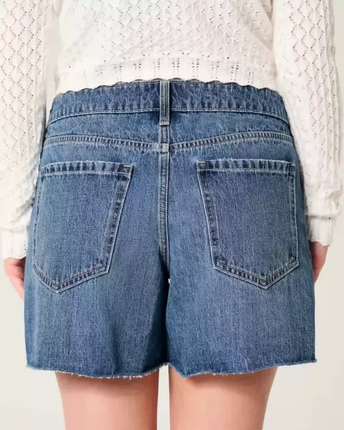 Pantaloni scurți largi din denim, cu talie joasă, spalat la culoare închisă, 5″ Pantaloni scurți largi din denim, cu talie joasă, spalat la culoare închisă, 5″