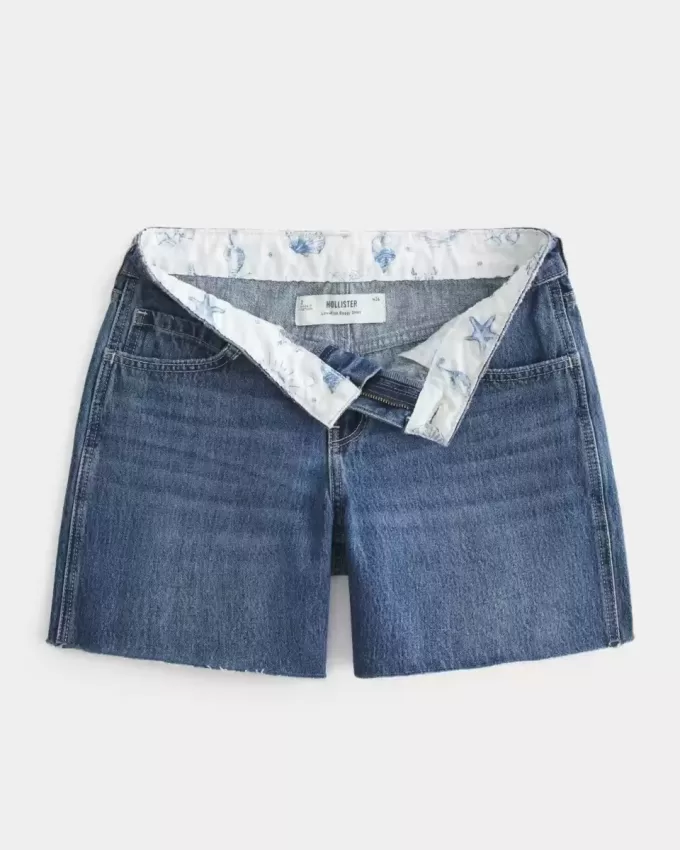 Pantaloni scurți largi din denim, cu talie joasă, spalat la culoare închisă, 5″ Pantaloni scurți largi din denim, cu talie joasă, spalat la culoare închisă, 5″
