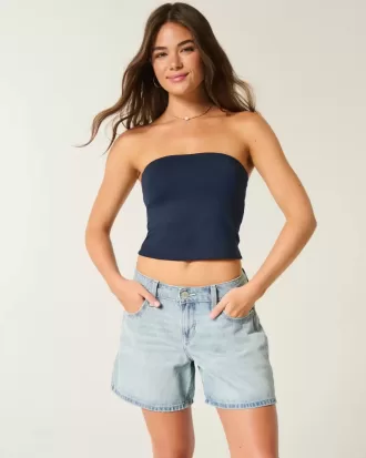 Pantaloni scurți largi din denim, cu talie mică, spălate ușoare, cu talie pliată, 5 inchi