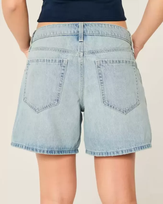 Pantaloni scurți largi din denim, cu talie mică, spălate ușoare, cu talie pliată, 5 inchi Pantaloni scurți largi din denim, cu talie mică, spălate ușoare, cu talie pliată, 5 inchi