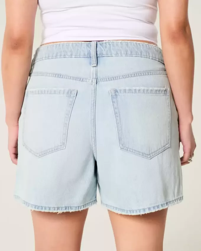 Pantaloni scurți largi din denim cu talie înaltă, spălat ușor, 5 inchi Pantaloni scurți largi din denim cu talie înaltă, spălat ușor, 5 inchi